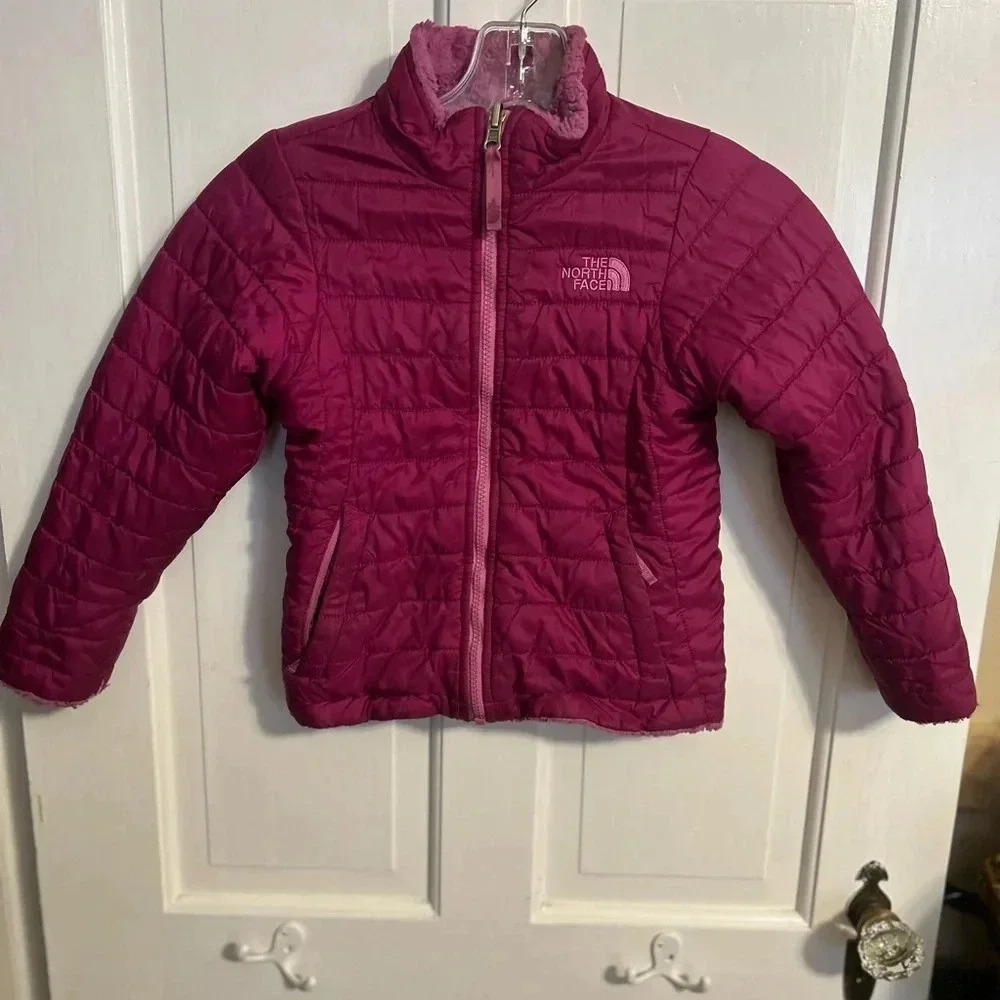 The North Face Girl Pink Berry Reversible Soft Fleece Puffer Jacket XS